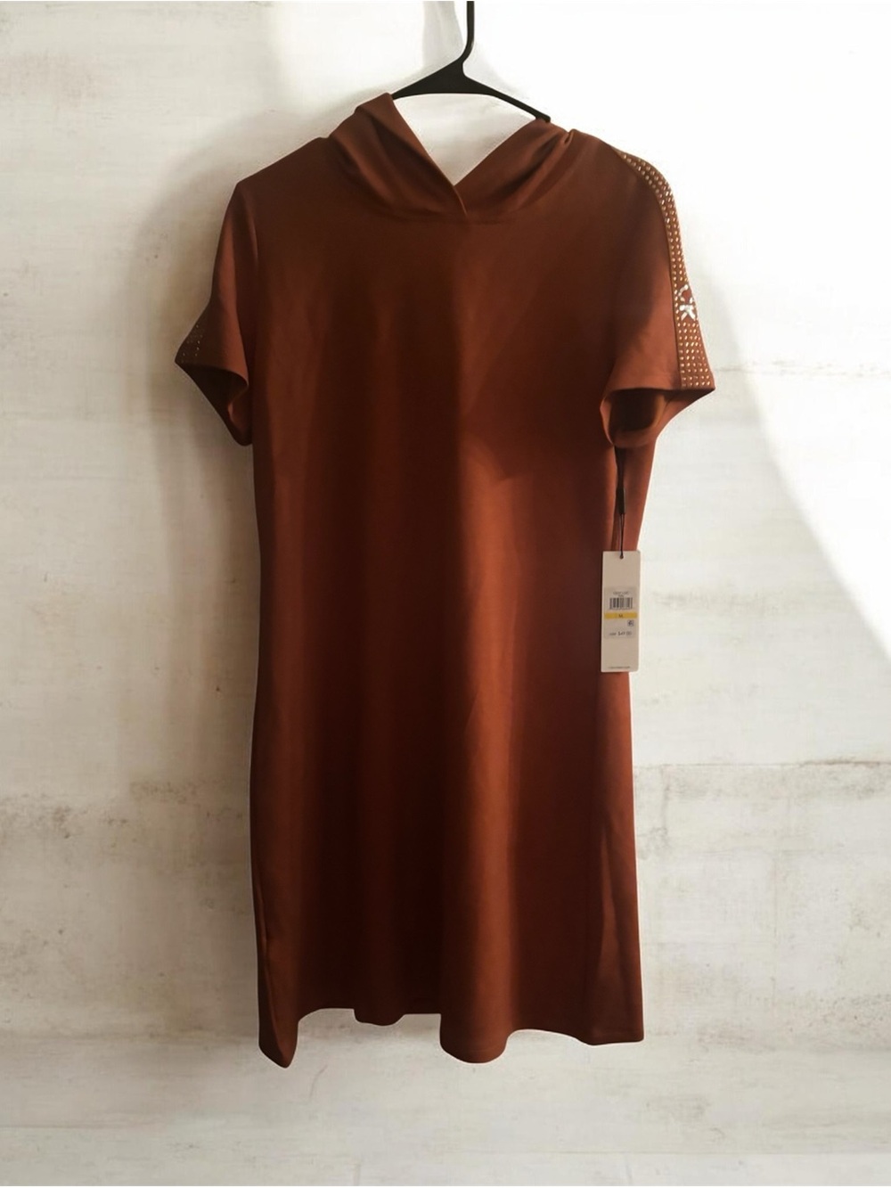 Calvin Klein Rust Brown Hooded Short Sleeve Mini Dress